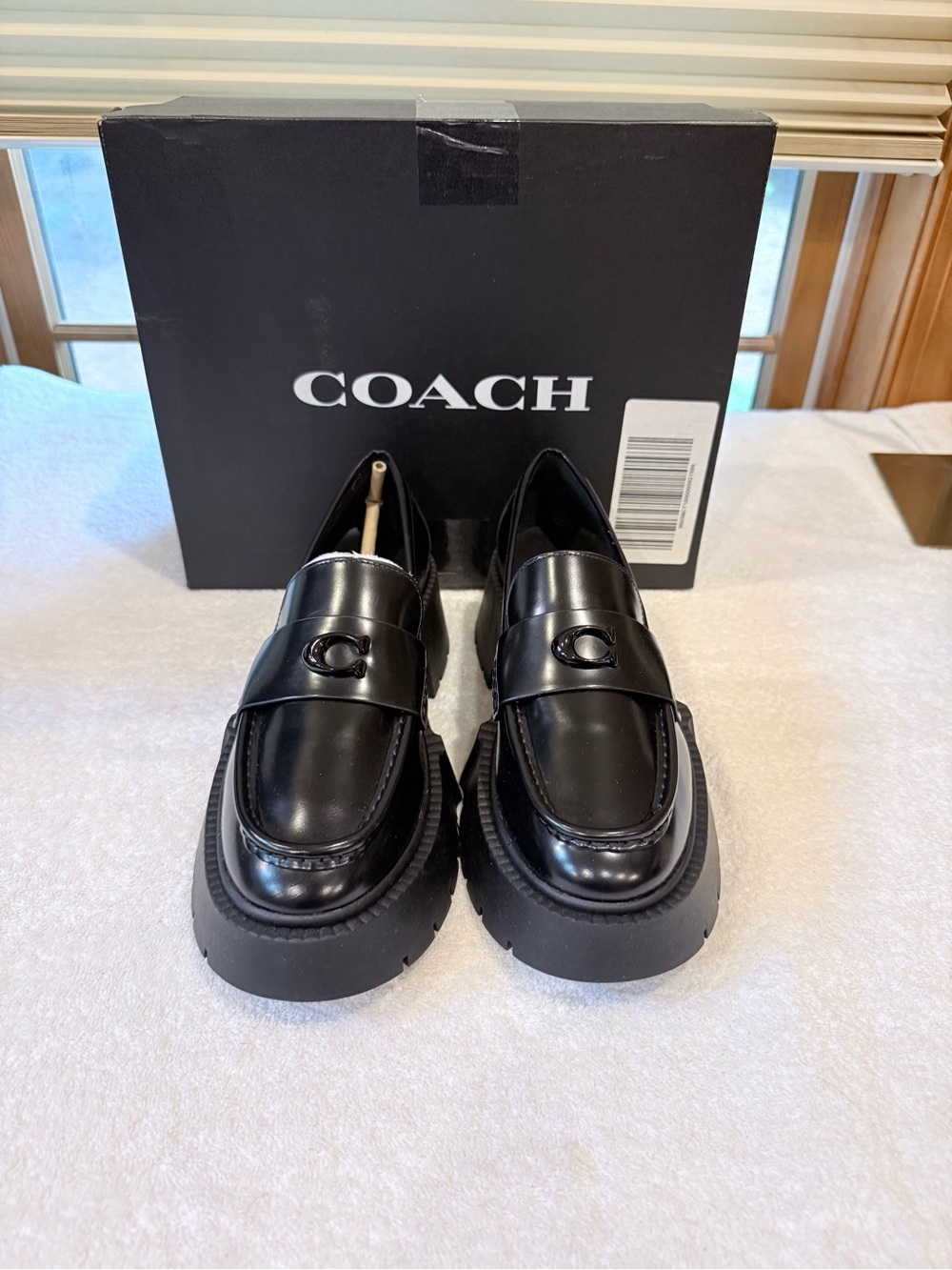 Coach Black Leather Platform Penny Loafers